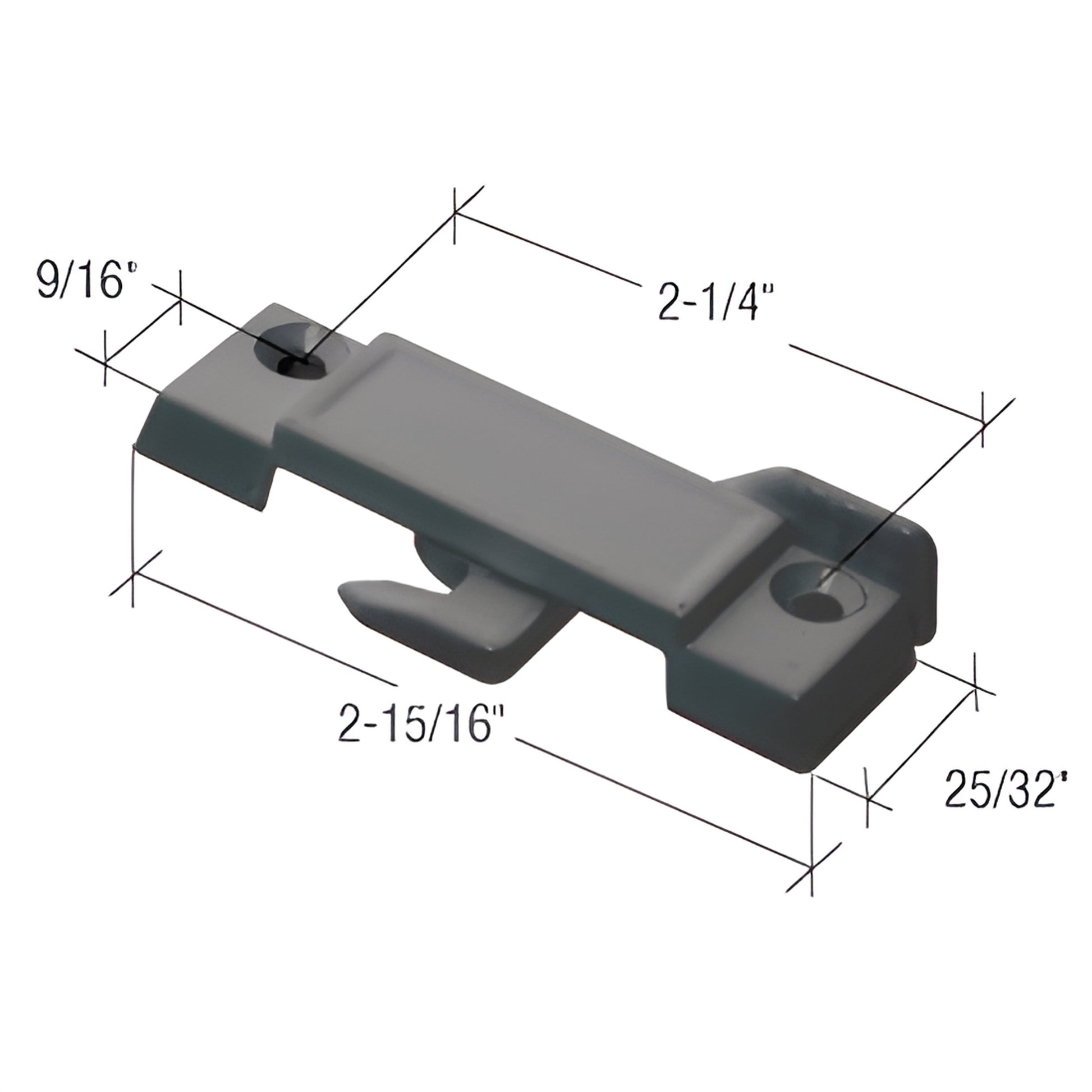 Black diecast CRL sliding window sash lock SKU F2512, 2-15/16" long, 9/16" high, fits Guaranteed Products windows