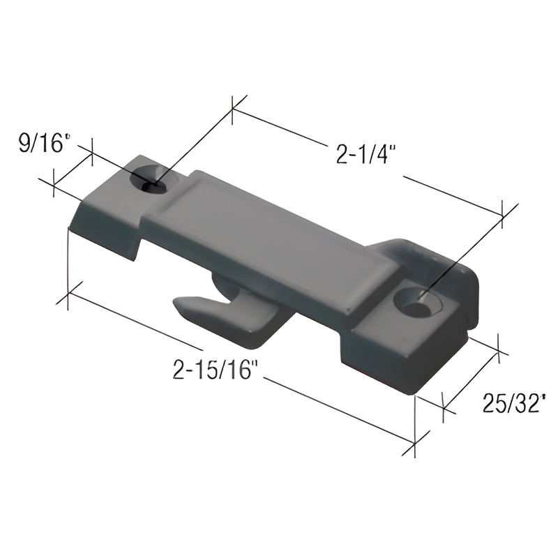 Black diecast CRL sliding window sash lock SKU F2512, 2-15/16" long, 9/16" high, fits Guaranteed Products windows