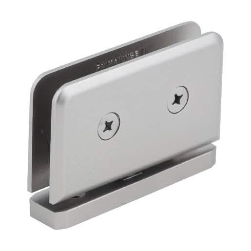 Satin Nickel Prima 01 Series Hinge: Top/Bottom Mount, Sleek Design, Durable Construction.