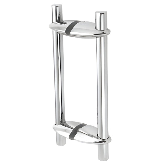 VPS216BS adjustable brushed stainless steel glass door pull, 16" double-post tubular handle for 3/8-3/4" glass