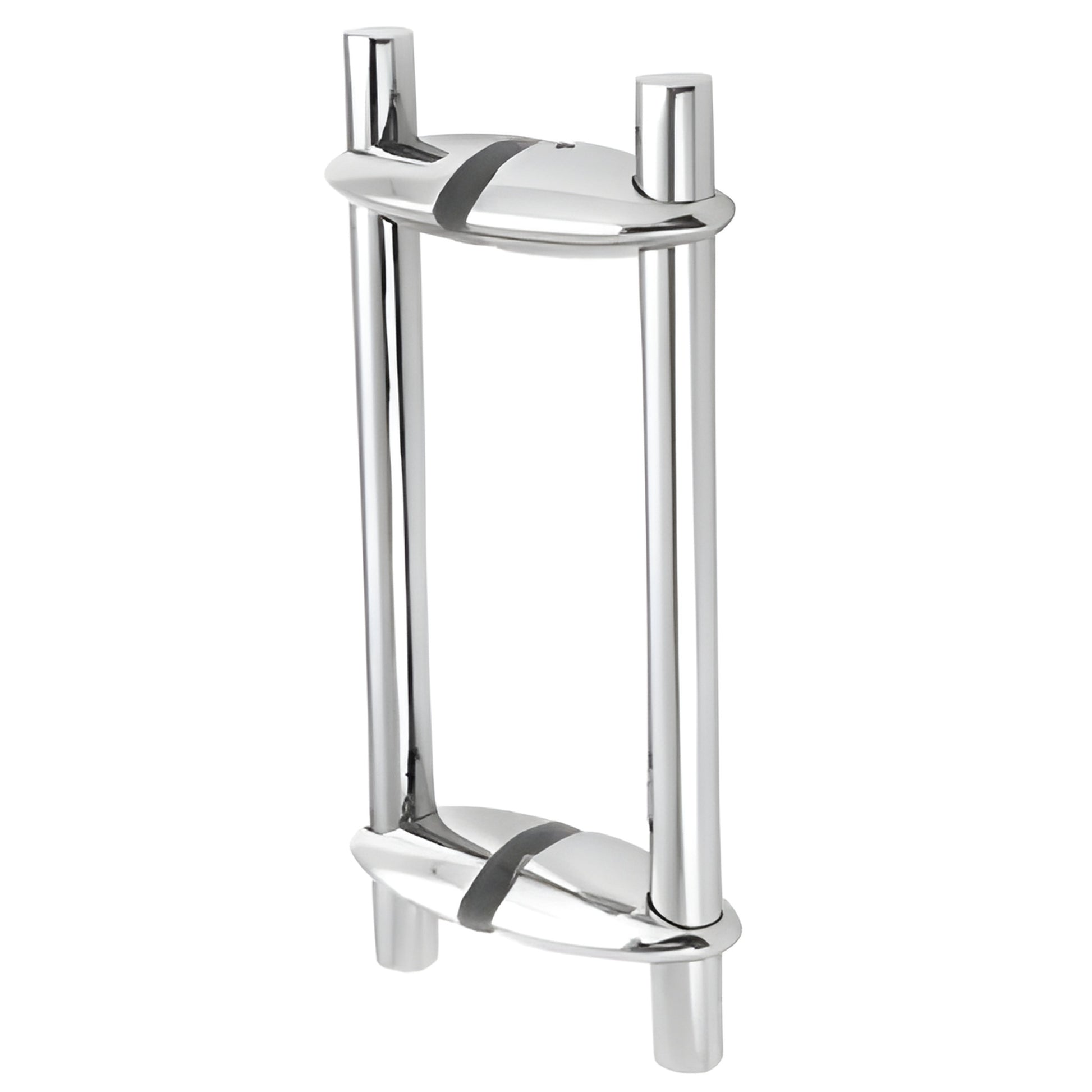 VPS222BS brushed stainless steel adjustable back-to-back glass door pull, double vertical bars, modern tubular design