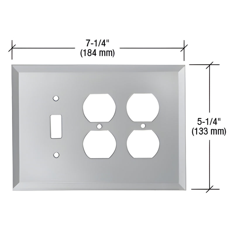 GMP310C clear beveled glass mirror plate wall plate - double duplex + single toggle, 7-1/4" x 5-1/4" (184 x 133 mm)
