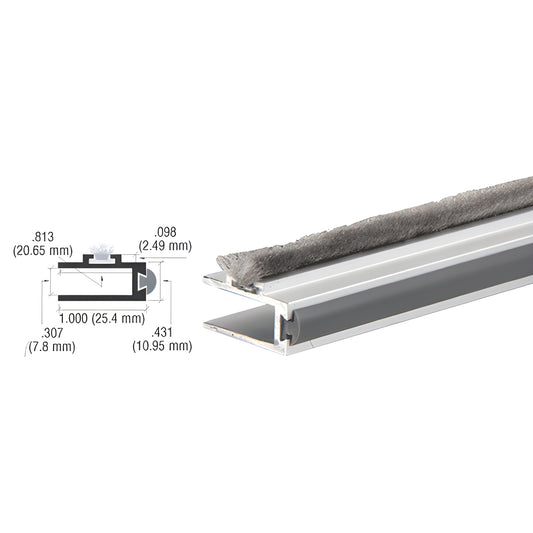 CRL D1623A deep channel dust proof aluminum rail, satin anodized, grey pile wiper with vinyl bumper, 1" wide.
