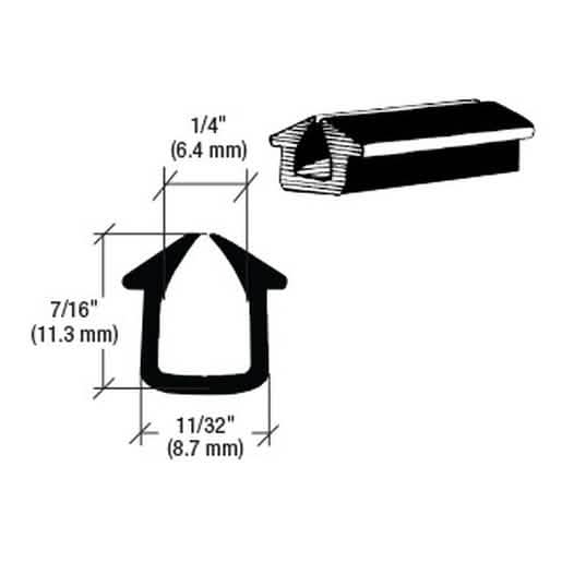 CRL Rubber Glazing Channel for 1/4" Material, 11/32" Base Width - Durable and Flexible