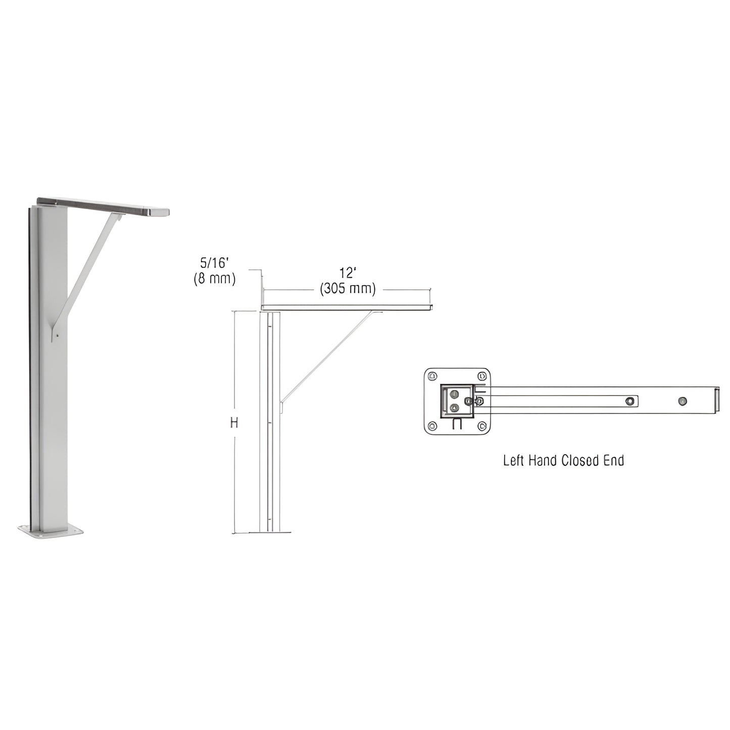 SG40124LEBS: Brushed stainless 1.5" square post sneeze guard, left-hand closed end with 12" top shelf, 24" height.