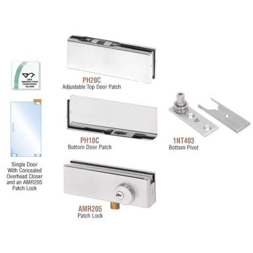 CRL Satin Anodized Patch Door Kit with Lock for Overhead Closer - Image 1