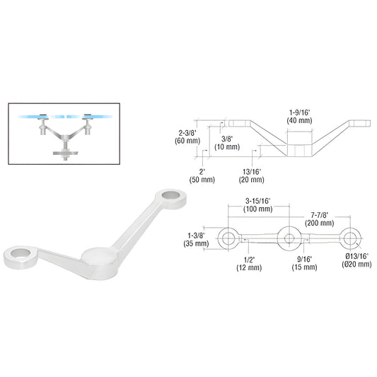 CRL stainless steel double-arm glass fitting PMR2PS for mounting two 1/2" (12mm) glass panels to a center post.