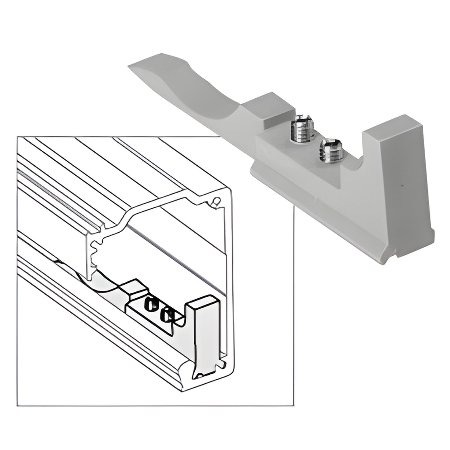 CRL3961 plastic roller stop for CRL280 sliding door track, top-mount with adjustable no-drill fasteners.