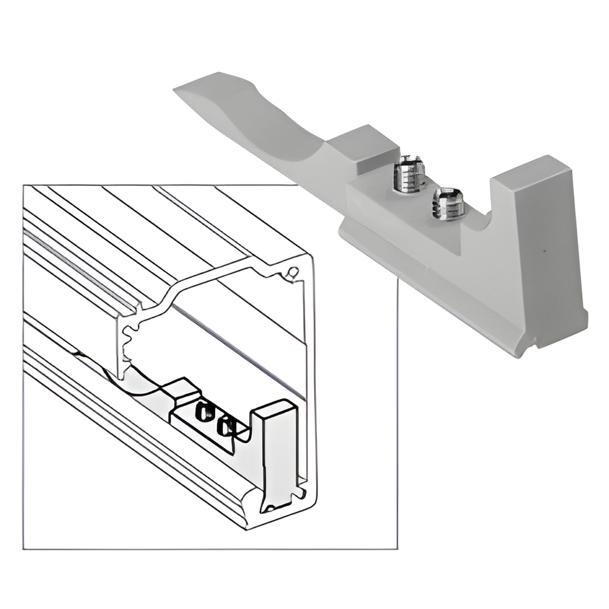 CRL3961 plastic roller stop for CRL280 sliding door track, top-mount with adjustable no-drill fasteners.