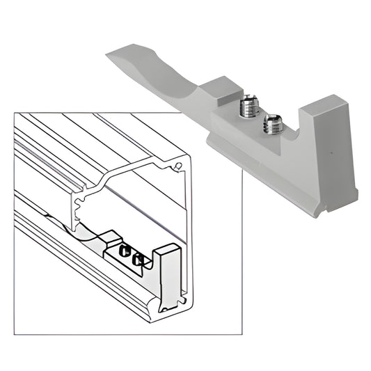 CRL3961 plastic roller stop for CRL280 sliding door track, top-mount with adjustable no-drill fasteners.