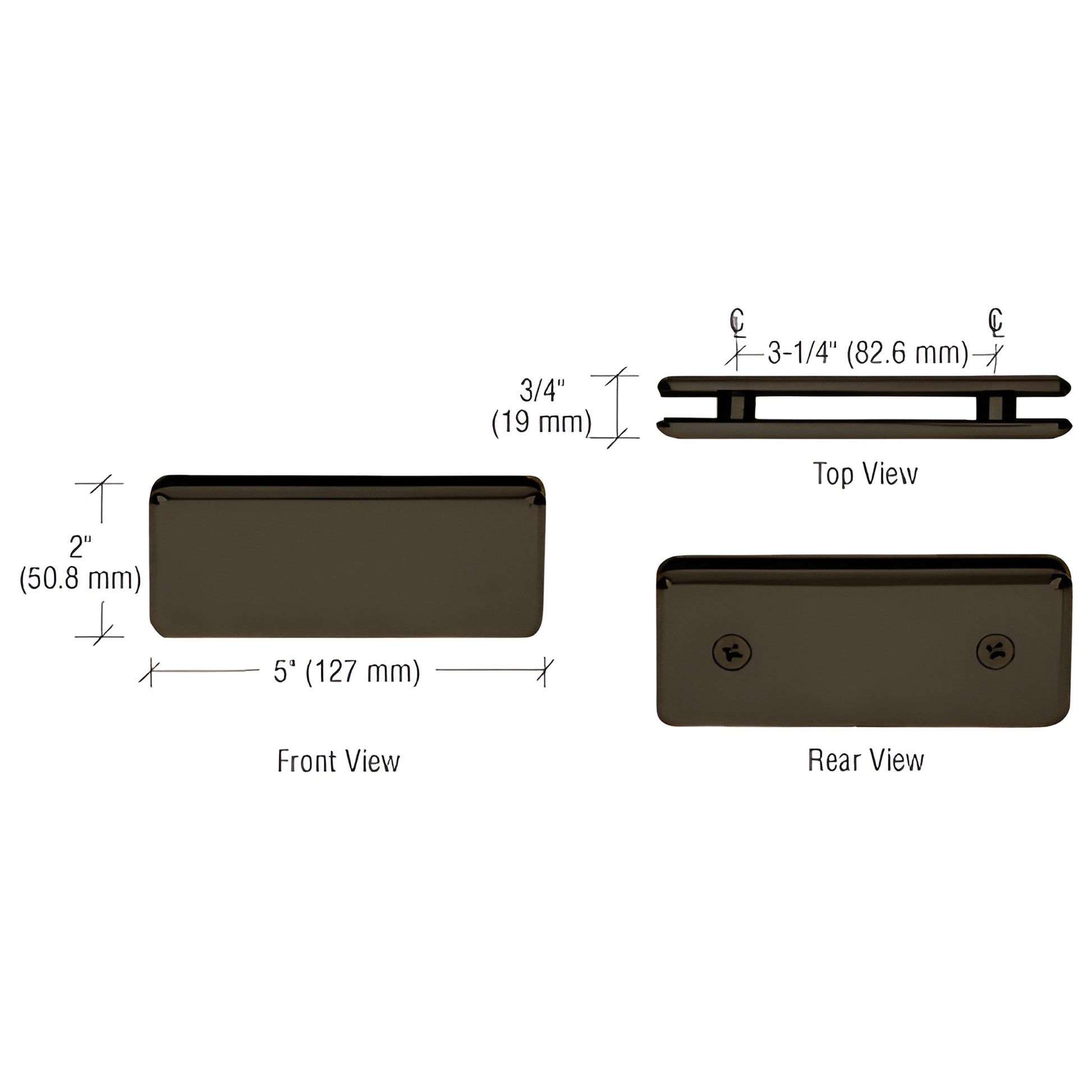 BGC1800RB beveled 180 glass-to-glass clamp, oil-rubbed bronze solid brass, 5" x 2", for 3/8-1/2" tempered glass.