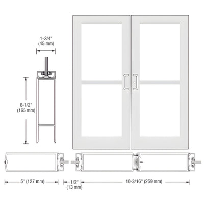 CRL-U.S. Aluminum White KYNAR® Paint Custom Pair Series 550 Wide Stile Center Pivot Entrance Doors With Panics for Overhead Concealed Door Closers