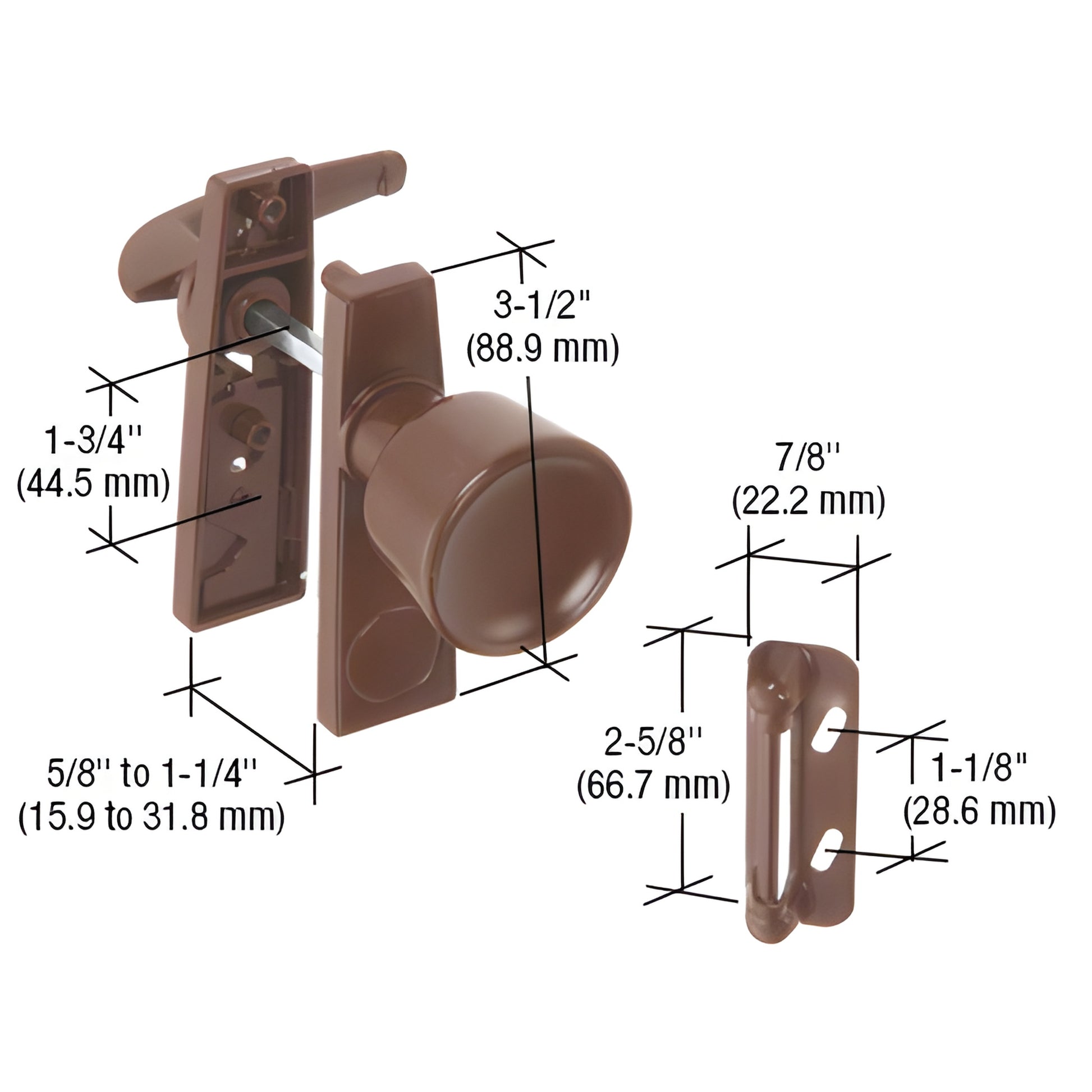 CRL K5170 chocolate-brown tulip knob latch for outswing storm/screen doors, fits 5/8-11 4" thick doors, includes strike and nig