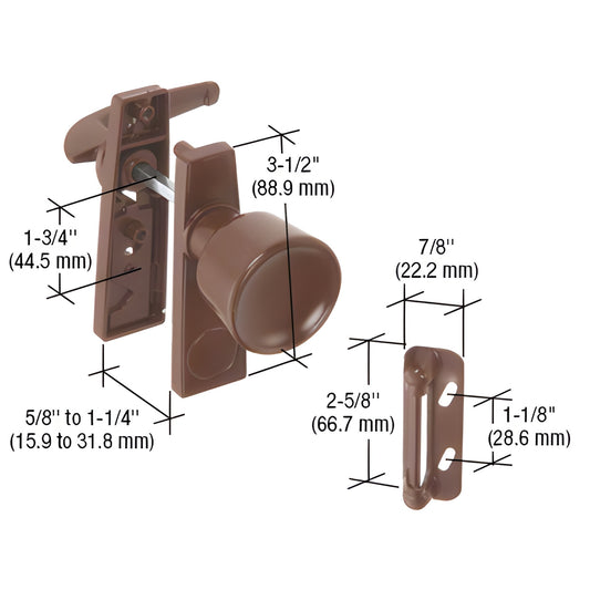 CRL K5170 chocolate-brown tulip knob latch for outswing storm/screen doors, fits 5/8-11 4" thick doors, includes strike and nig