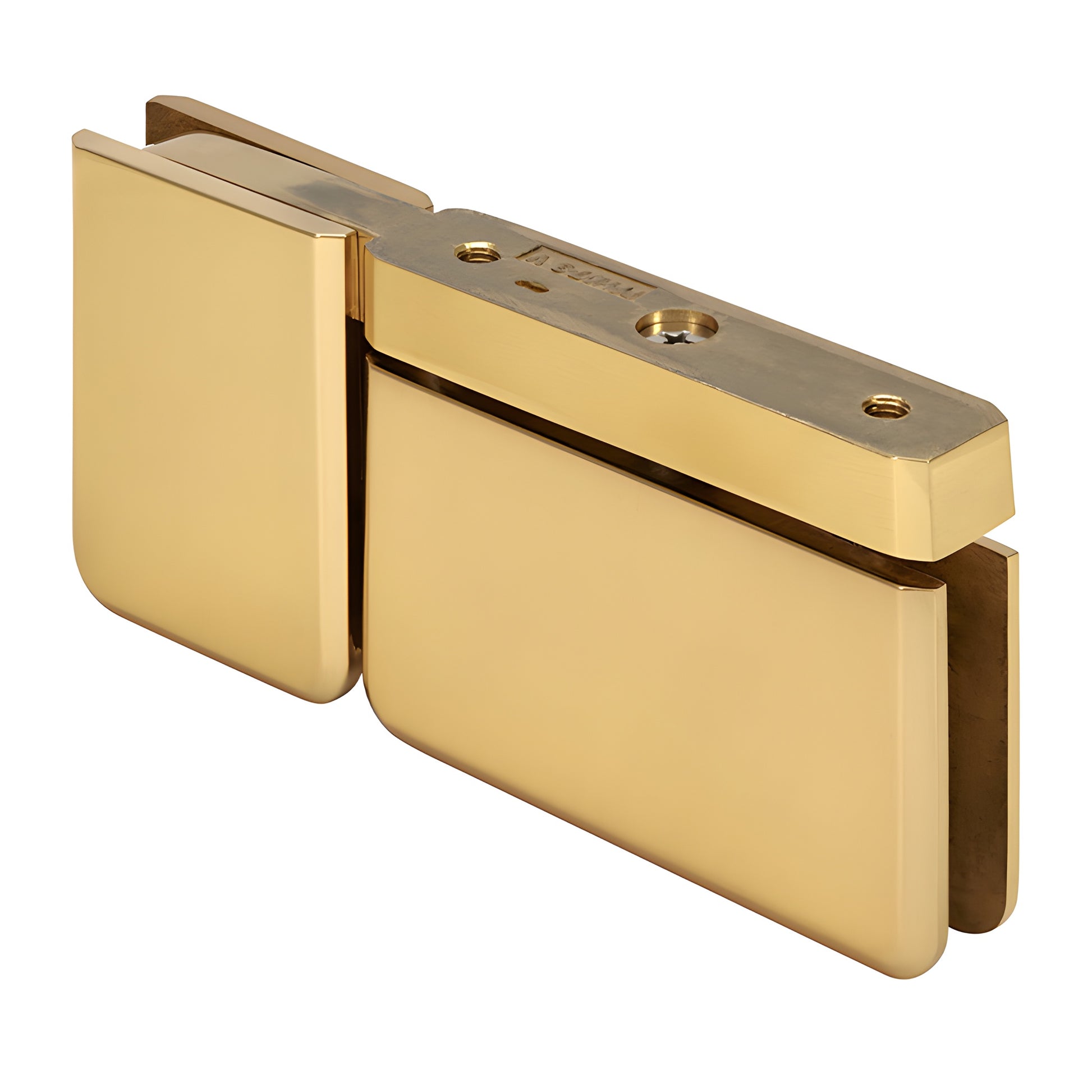 PPH07ULBR unlacquered brass beveled pivot hinge for 5/16-3/8" tempered glass, self-centering, head/sill mount.