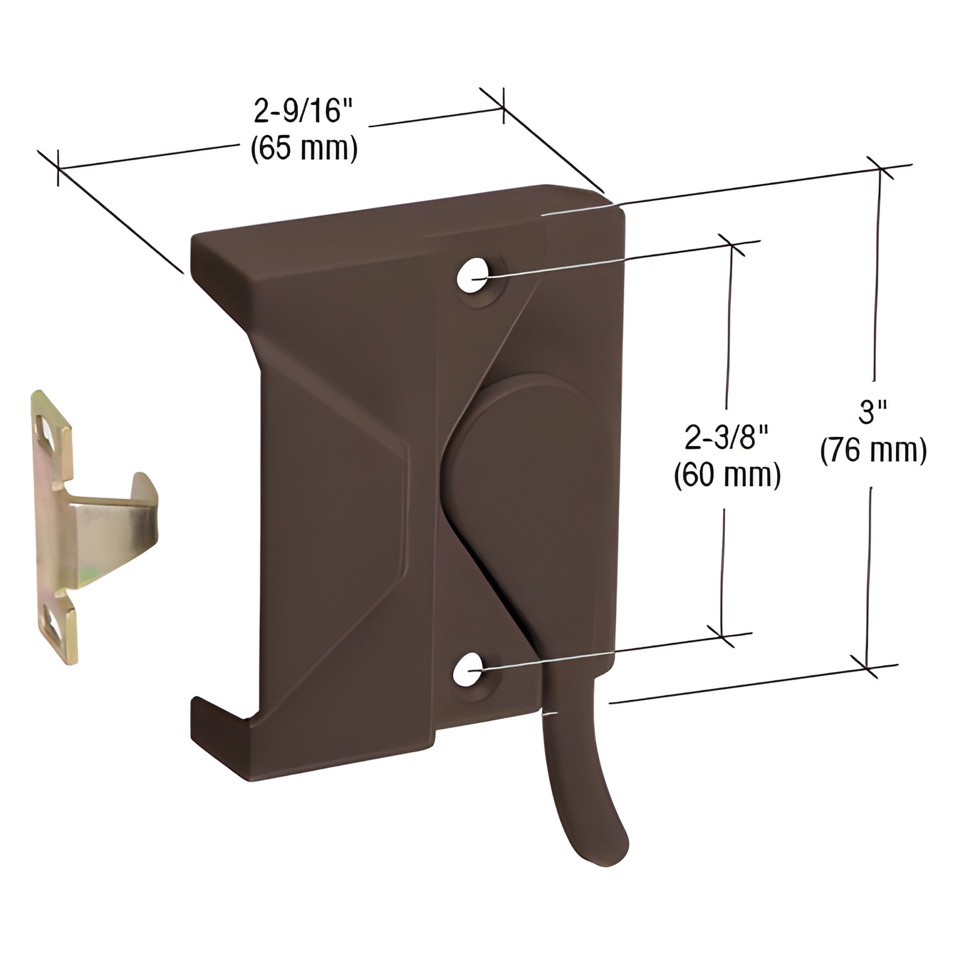 Bronze casement sash lock (SKU H3572), left-hand, steel keeper included; fits wood or vinyl windows.