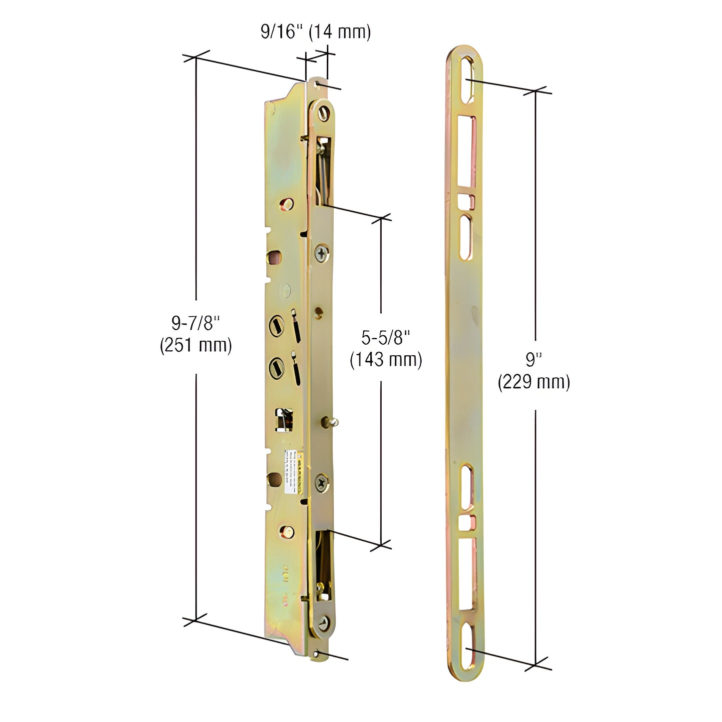 E2473 zinc-plated multi-point mortise patio door lock with thumbturn, 9-7/8" body and 9" faceplate