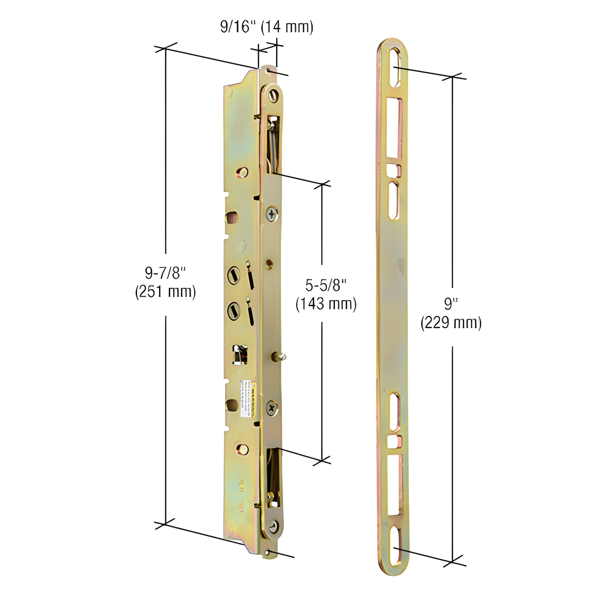 E2473 zinc-plated multi-point mortise patio door lock with thumbturn, 9-7/8" body and 9" faceplate