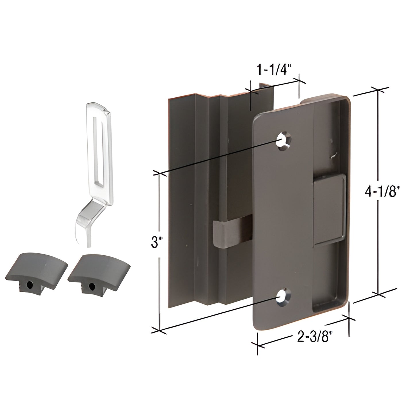 SKU A219: black plastic/steel non-handed latch and pull set with two vinyl top guides for Columbia Supreme hat-section doors.