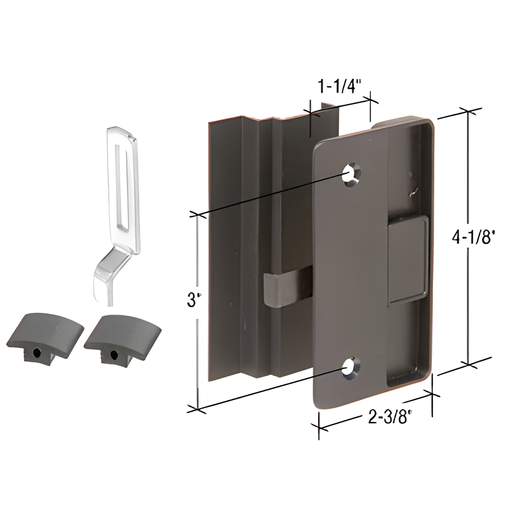 SKU A219: black plastic/steel non-handed latch and pull set with two vinyl top guides for Columbia Supreme hat-section doors.