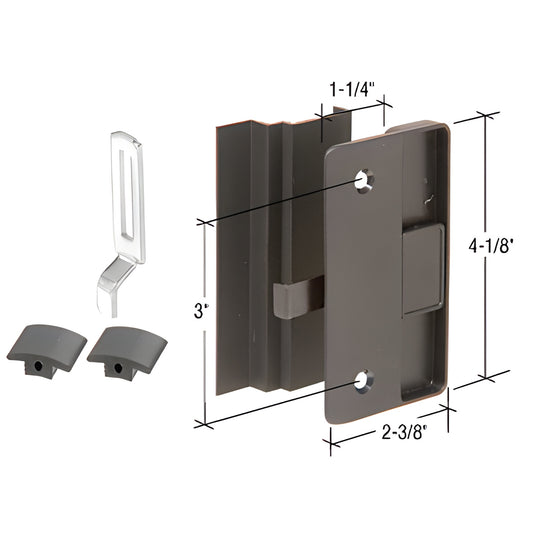 SKU A219: black plastic/steel non-handed latch and pull set with two vinyl top guides for Columbia Supreme hat-section doors.