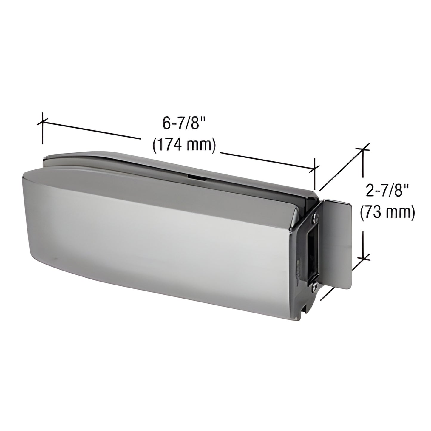 Brushed stainless steel PTH314BS glass-mounted door latch for 3/8-1/2" tempered glass, 6-7/8" 2-7/8".