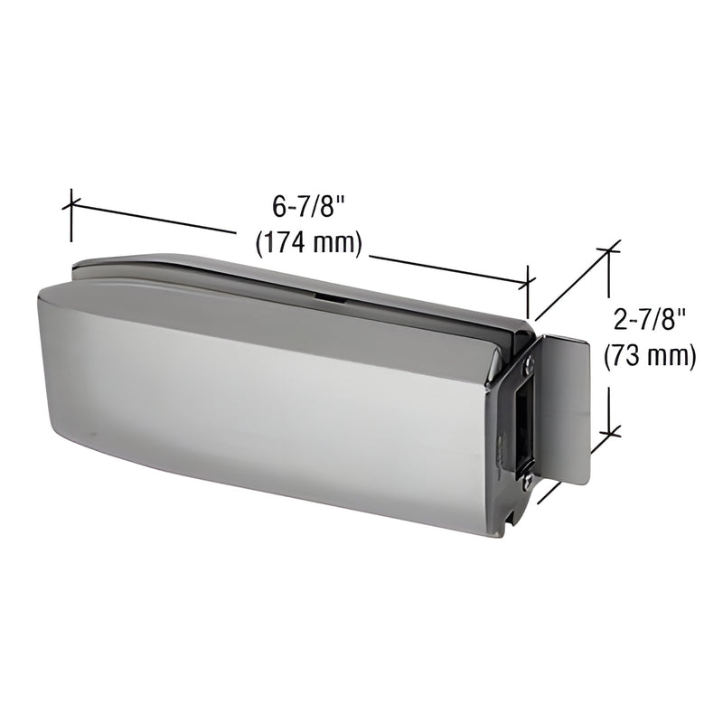 Brushed stainless steel PTH314BS glass-mounted door latch for 3/8-1/2" tempered glass, 6-7/8" 2-7/8".