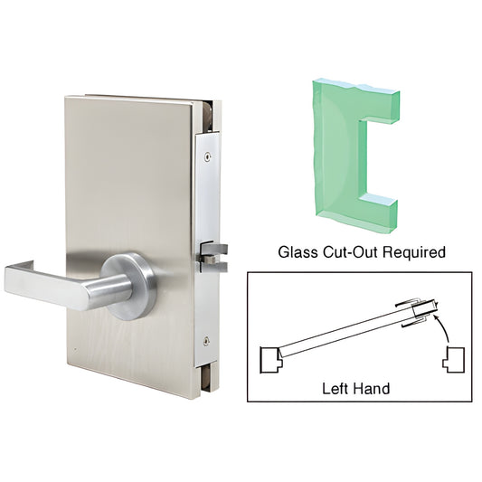 DL610LPBS brushed stainless center lock for 1/2" tempered glass doors, left-hand, 6x10 in.