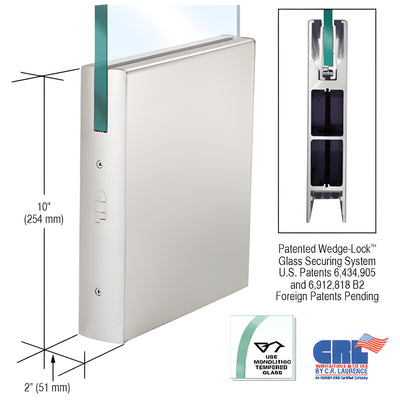 CRL Satin Anodized Glass Door Rail 35-3/4", 1/2in, 10in Sq No Lock