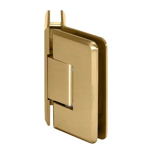 Satin Brass Cologne 045 Series 135º Glass-to-Glass Hinge for sleek shower installations.