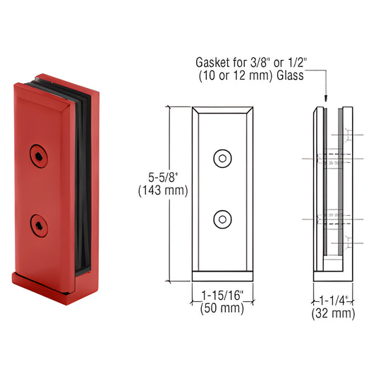 Red powder-coated stainless steel fascia clamp for 10/12/14mm glass, face-mount, 5-5/8in high. SKU AFWC2PT