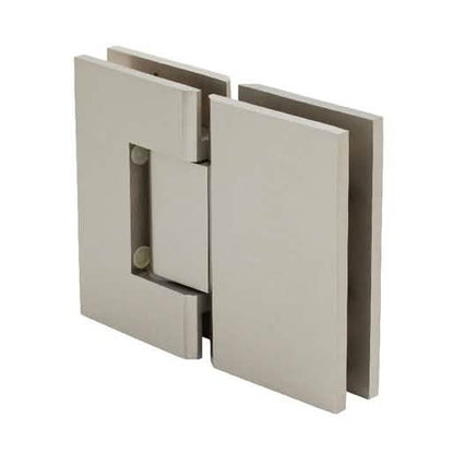 Brushed Nickel Geneva 580 Glass-to-Glass Hinge with 5° Offset - Sleek and Durable Design