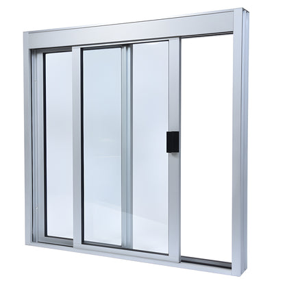 DW36360XGA satin anodized aluminum 36x36 sliding service window, factory glazed 1/4" tempered glass, self-latching handle
