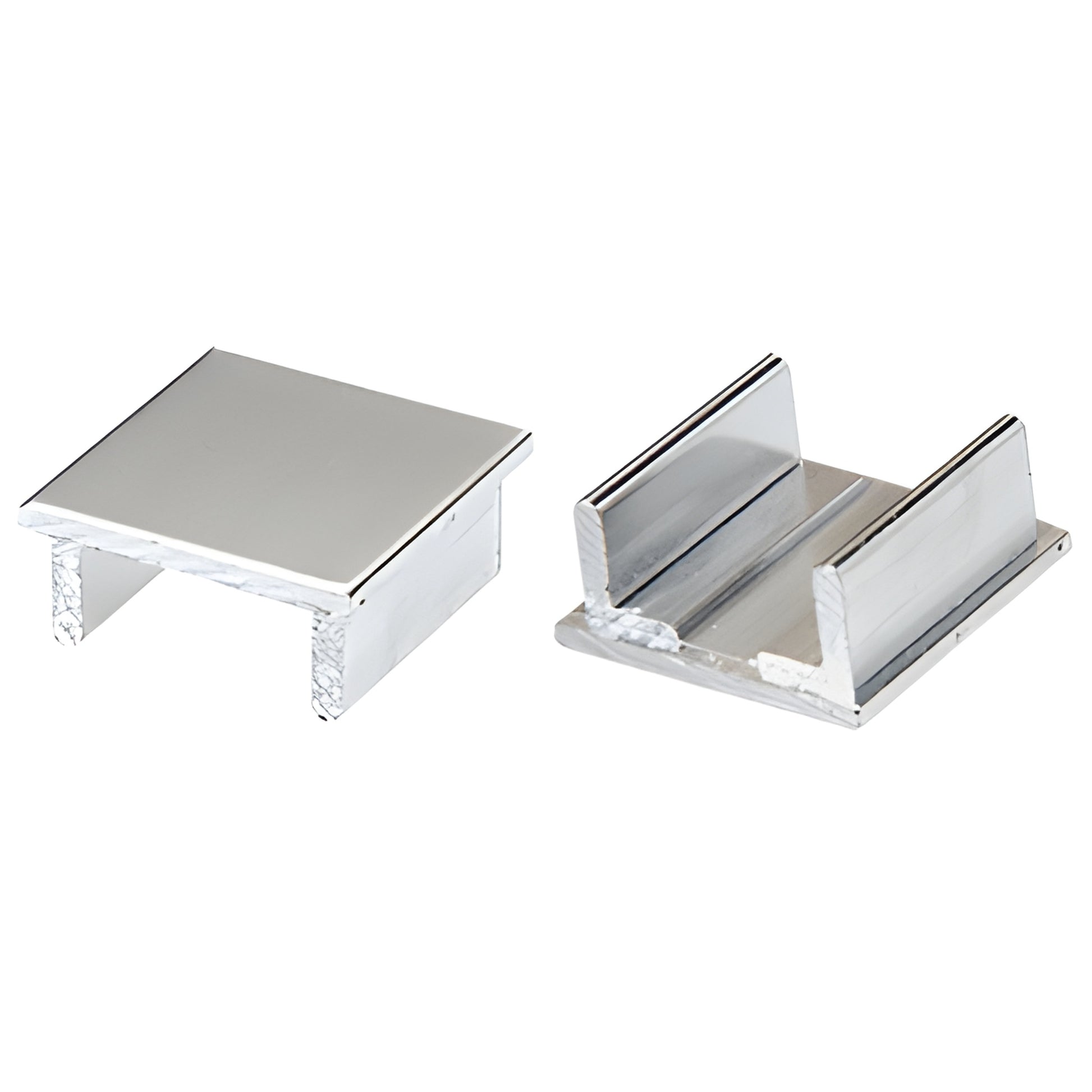 D691A satin anodized aluminum flat adhesive top cap, 1-1/8 inch square - two views (top and underside)
