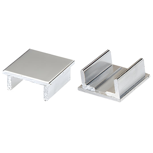 D691A satin anodized aluminum flat adhesive top cap, 1-1/8 inch square - two views (top and underside)