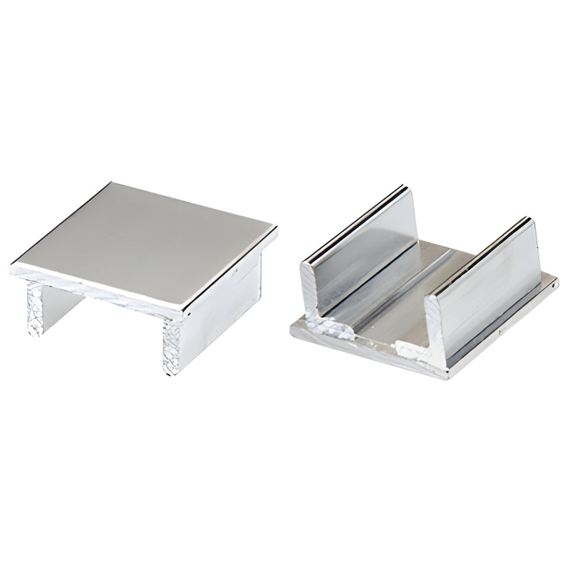 CRL D691BA brite-anodized aluminum 1-1/8 in square flat adhesive top caps for partition posts, two views