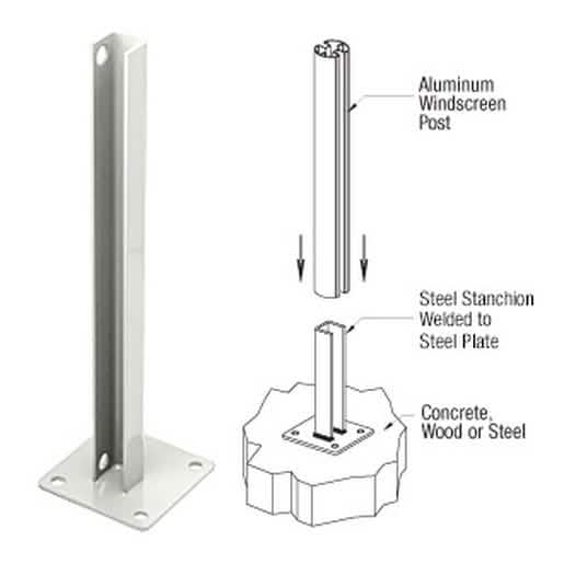 CRL Sky White AWS Steel 135° Stanchion for Rectangular Center Posts - Durable Design