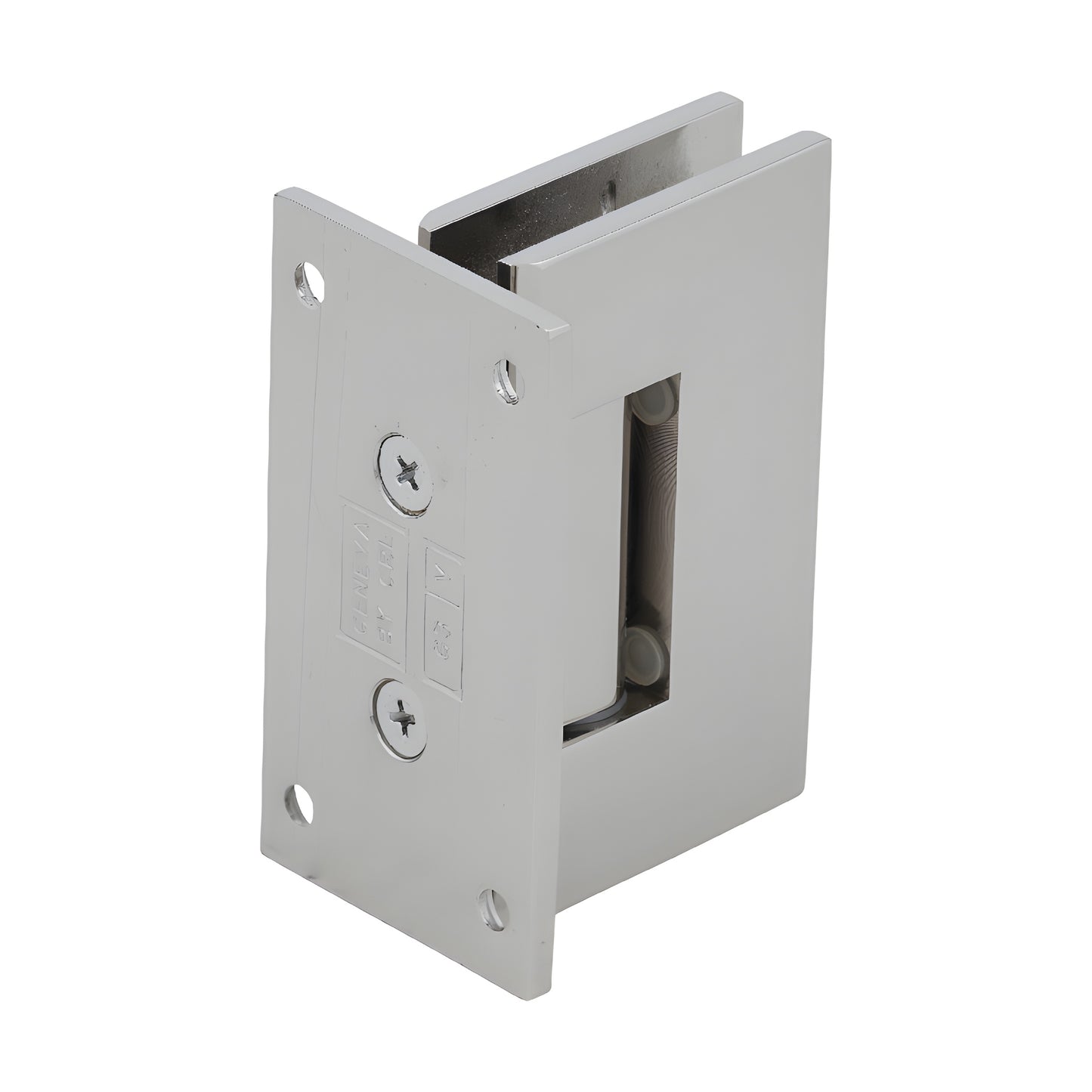 GEN537PN polished nickel Geneva shower hinge, solid brass wall-mount, for 8-12 mm tempered glass