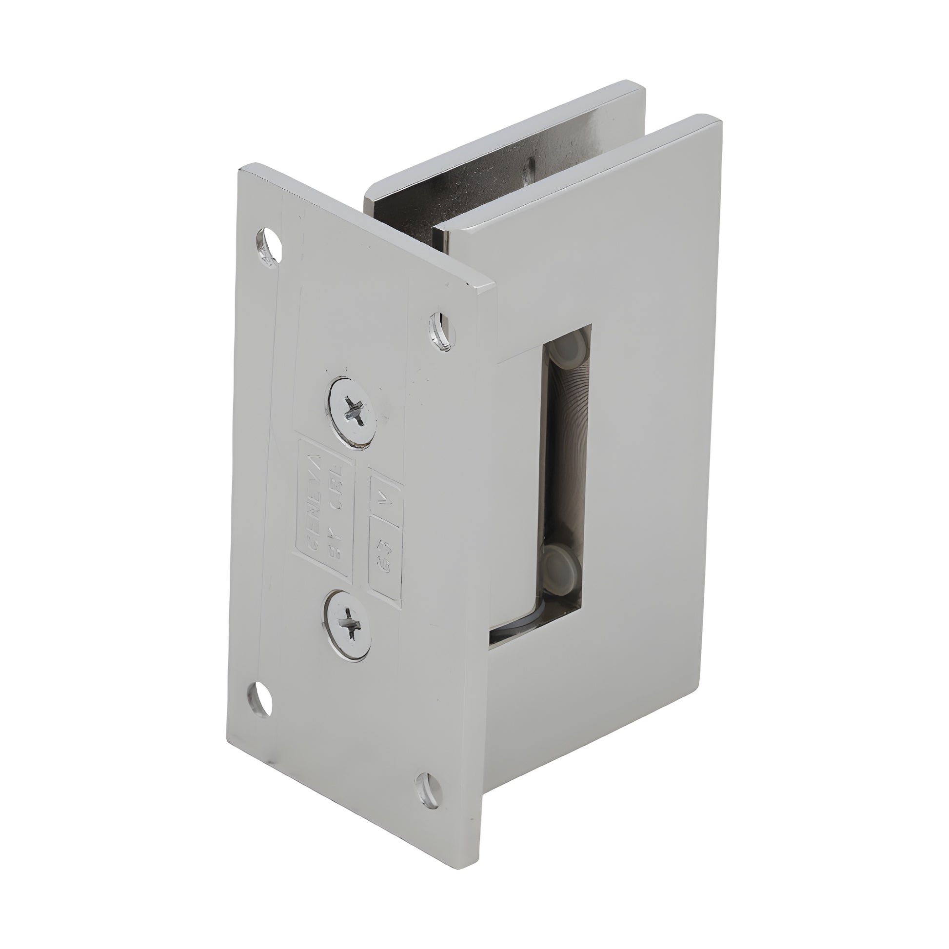 GEN537PN polished nickel Geneva shower hinge, solid brass wall-mount, for 8-12 mm tempered glass