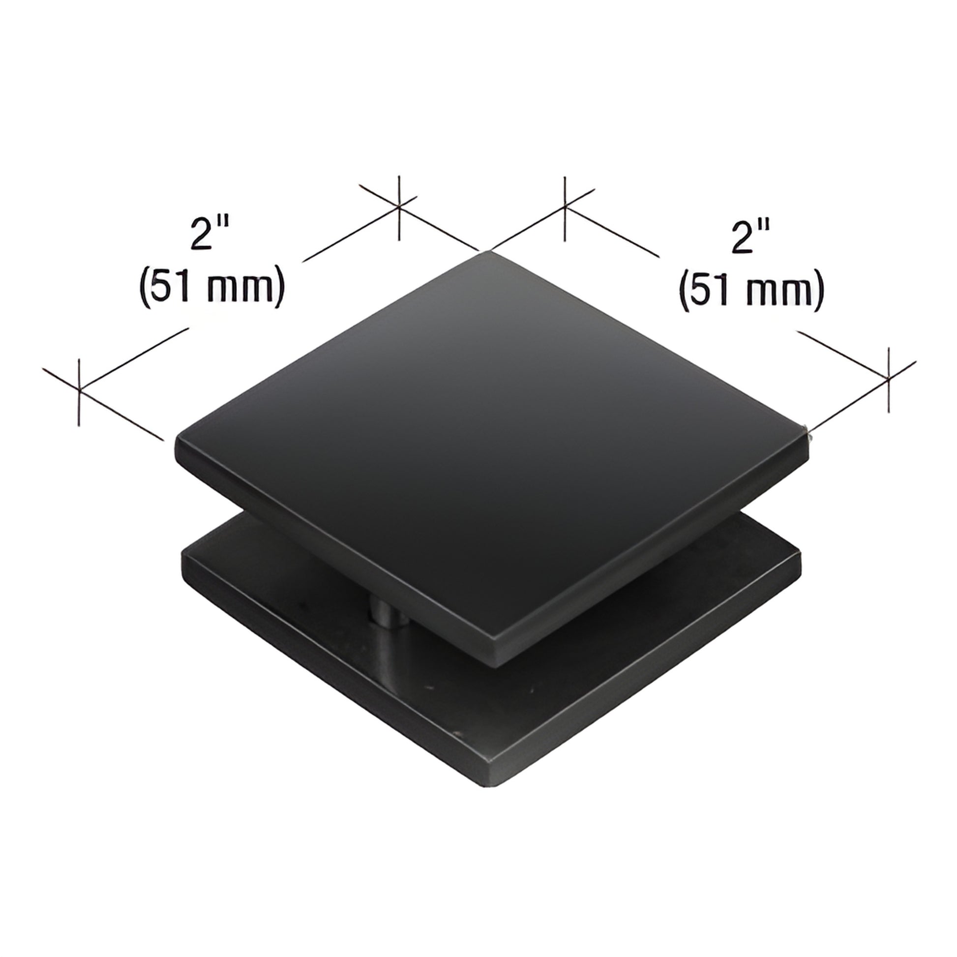 MFC18MBL matte black 2 x 2 square mall-front glass clamp, fits 3/8-3/4 in tempered glass