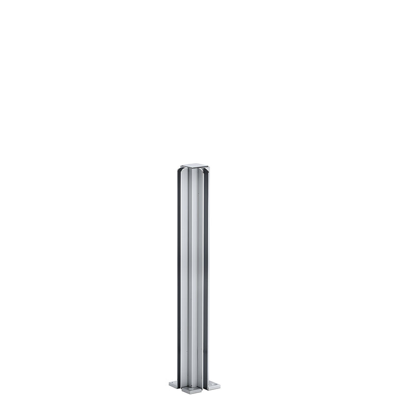 Satin anodized aluminum 12 in corner partition post with U-channel glazing for 1/4 in (6 mm) glass.