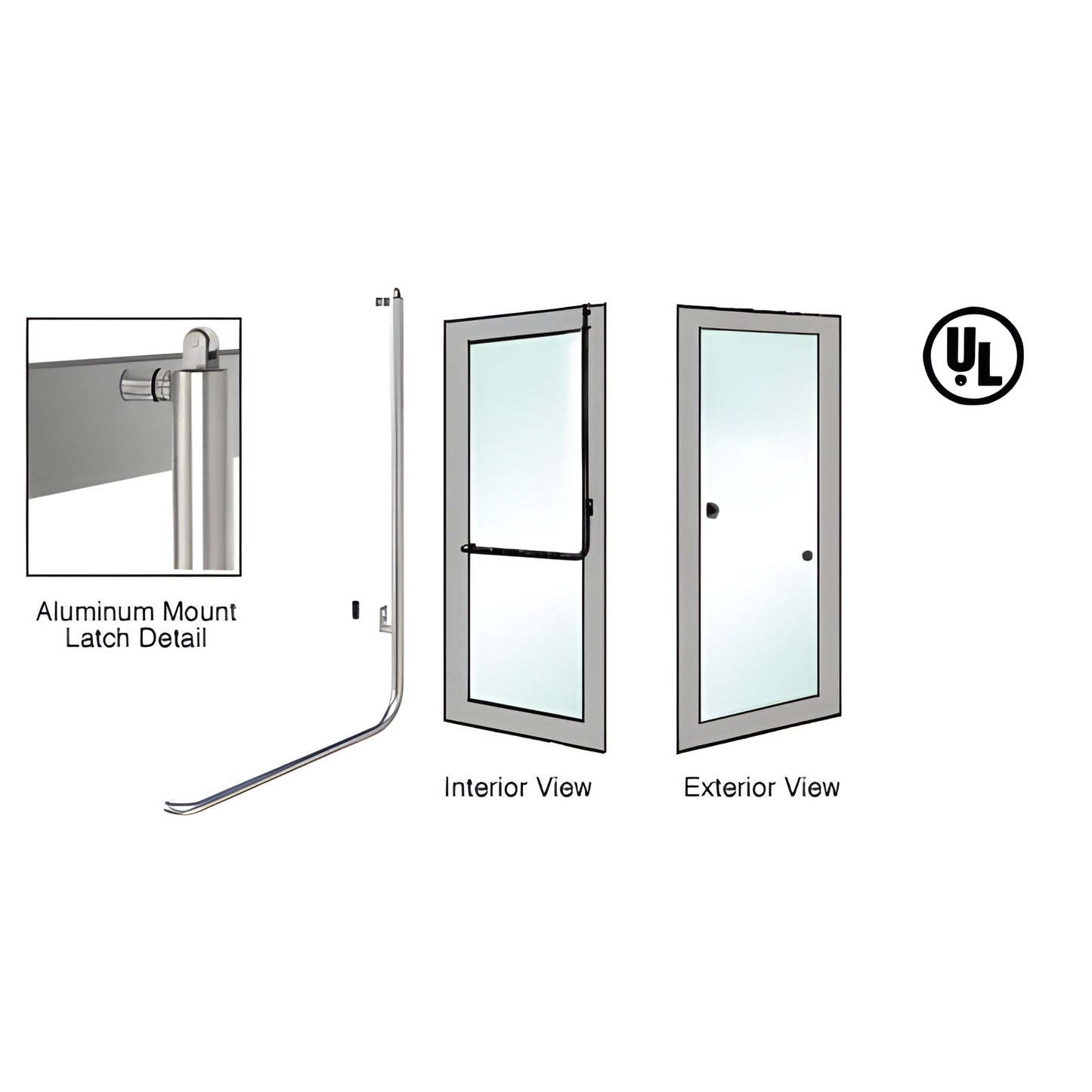 PA100Z3AKBS brushed stainless tubular panic handle for glass doors, 1-1/4" tube, interior push bar with exterior keyed access