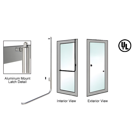 PA100Z3AKBS brushed stainless tubular panic handle for glass doors, 1-1/4" tube, interior push bar with exterior keyed access