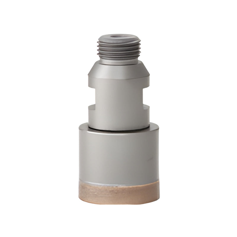 PDT112 metal-bond diamond glass drill bit, 1-1/2" diameter with Belgian threaded shank, silver finish