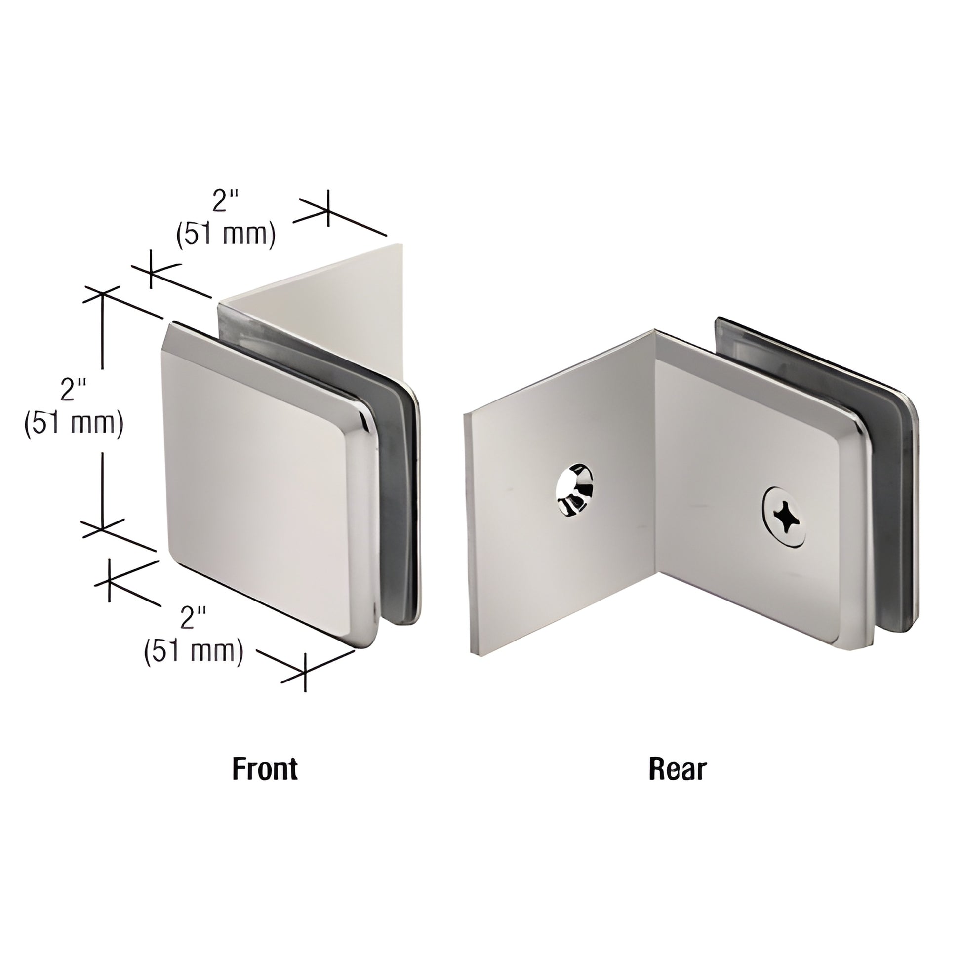 CRL BGC039BN brushed nickel large leg beveled glass clamp, 90 wall/ceiling mount for 3/8-1/2" glass.