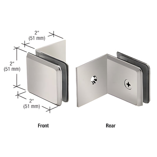 CRL BGC039BN brushed nickel large leg beveled glass clamp, 90 wall/ceiling mount for 3/8-1/2" glass.