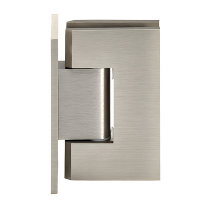 Brushed nickel Geneva glass shower hinge (GEN037BN), brass wall mount full back plate for 8-12 mm glass, self centering.