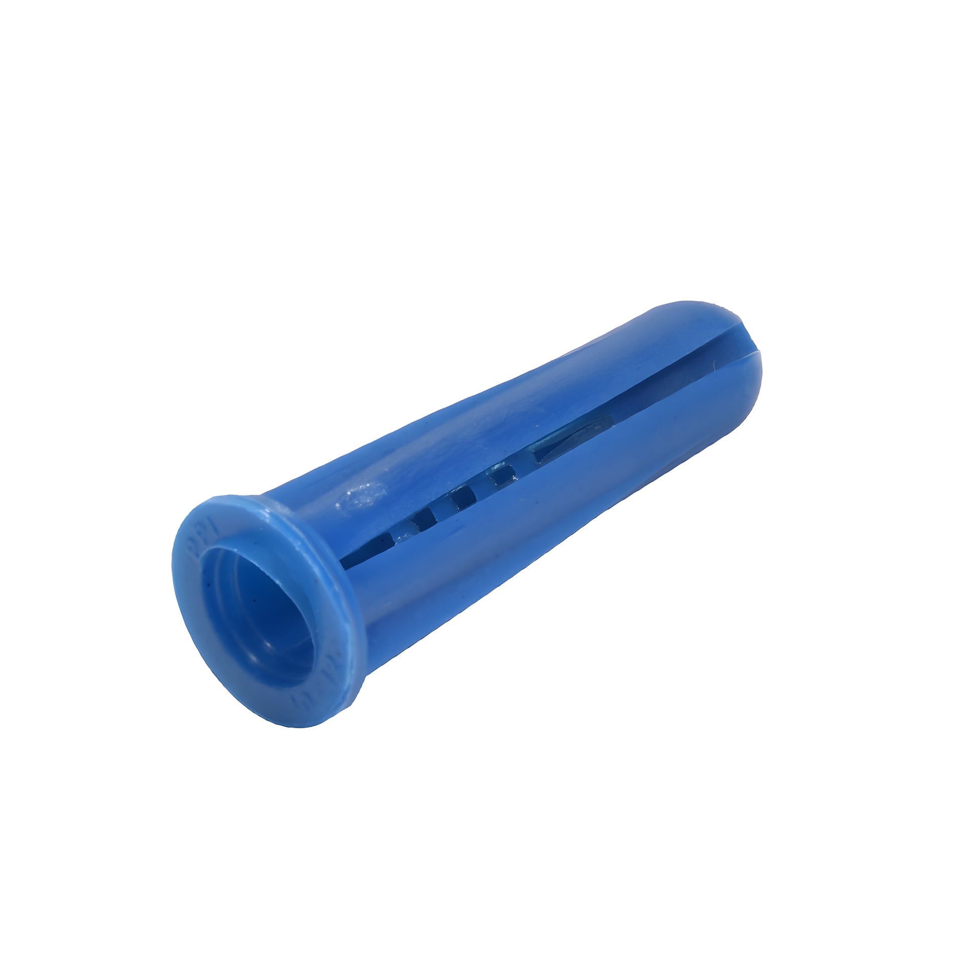 Blue plastic screw anchor for drywall and masonry, 1 in long, 1/4 in drill hole - SKU 08220