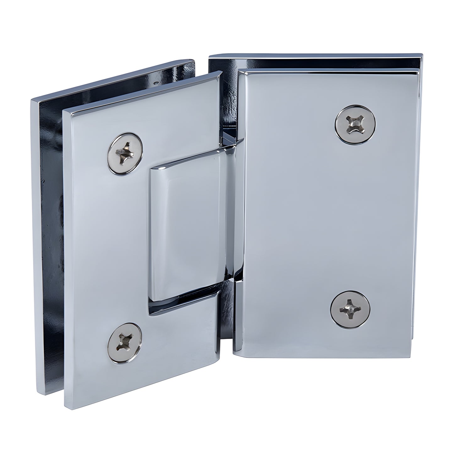 GEN045CH polished chrome square brass glass-to-glass shower hinge, self-centering 135 Geneva series