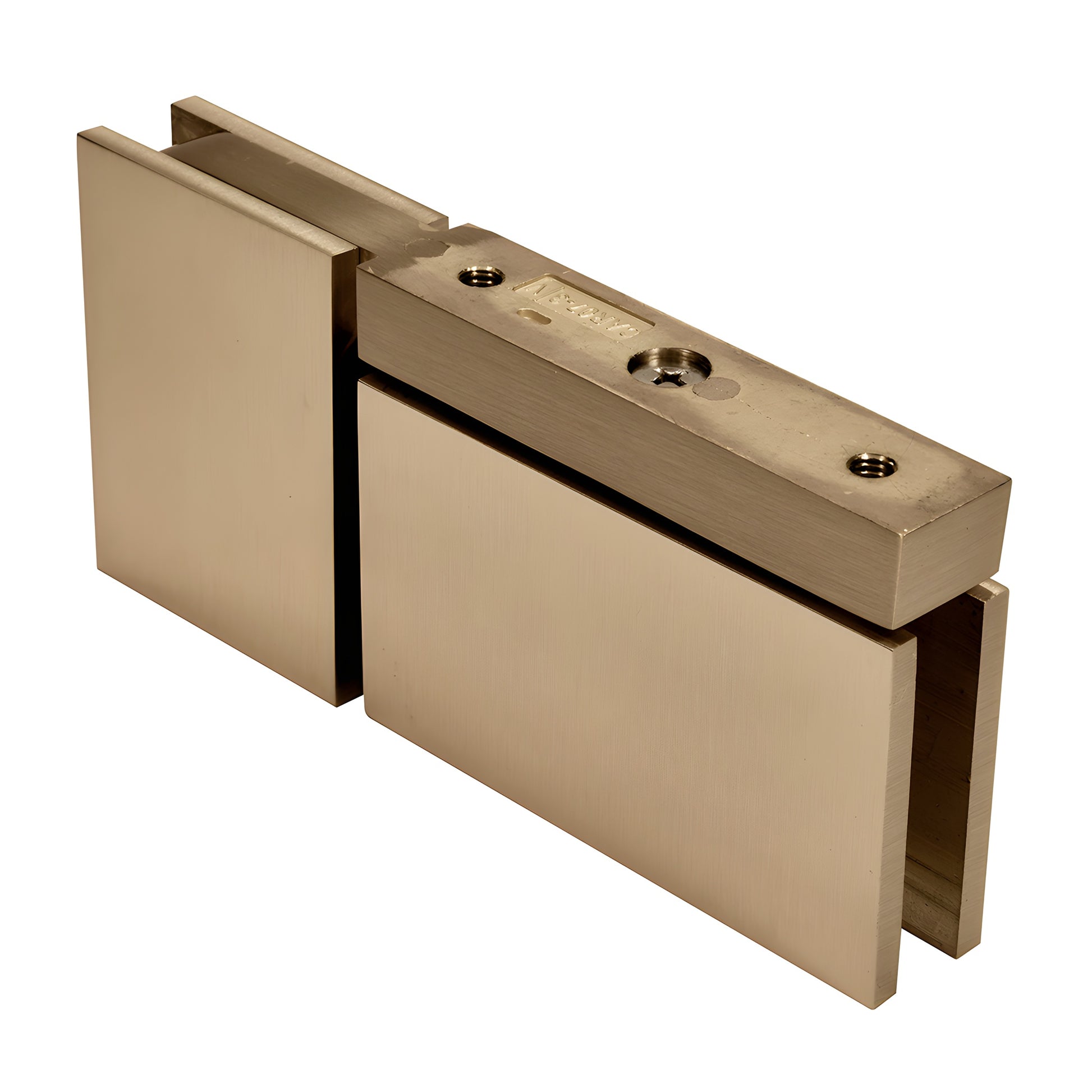CAR07BBRZ Brushed-bronze solid brass squared pivot hinge for 8-10mm glass, top/bottom mount, self-centering
